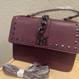 Badgley Mischka Plum wine Studded Shoulder Bag